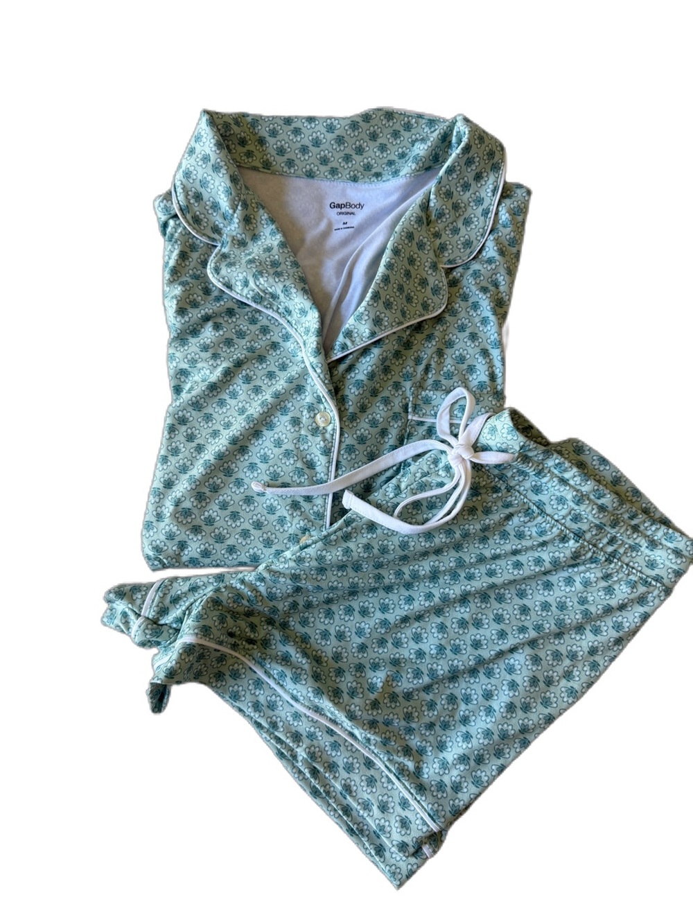 GAP Light Green Floral Short Pajama Set with White Piping